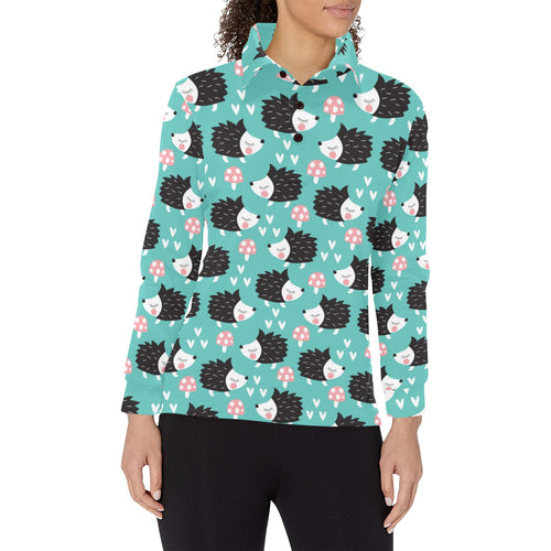 Hedgehog Pattern Print Design 03 Women's Long Sleeve Polo Shirt