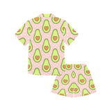 Avocado heart pink background Kids' Boys' Girls' V-Neck Short Pajama Set