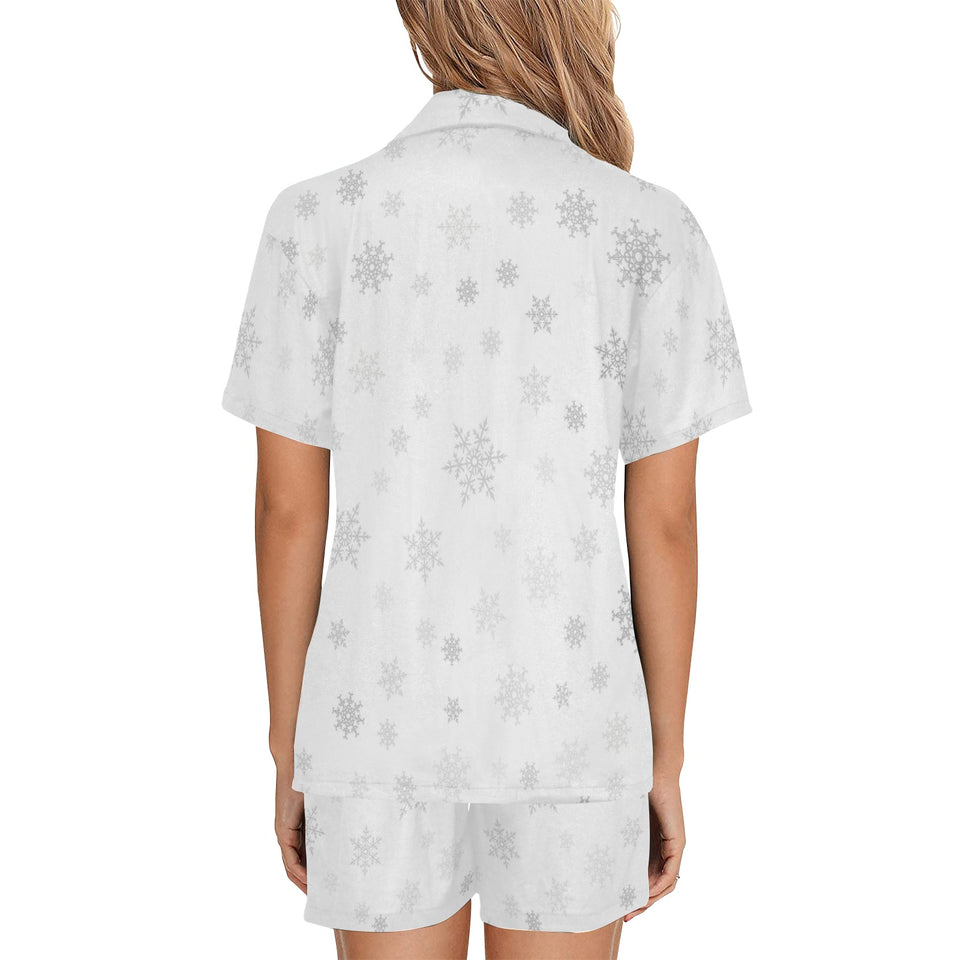 Snowflake pattern white background Women's V-Neck Short Pajama Set