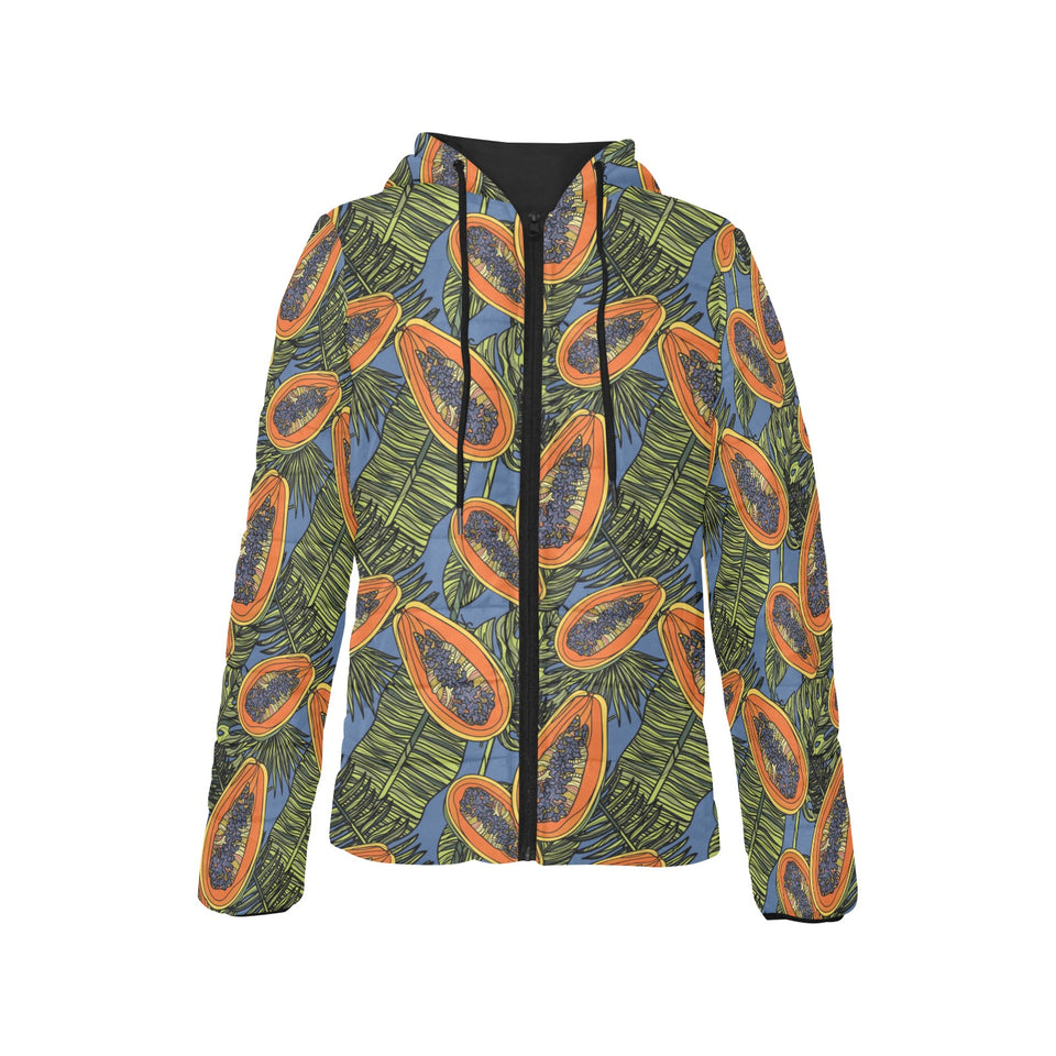 Colorful papaya tropical leaves Women's Padded Hooded Jacket
