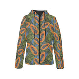 Colorful papaya tropical leaves Women's Padded Hooded Jacket