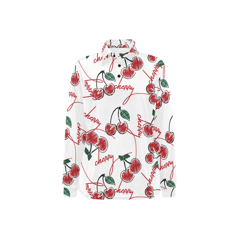 Hand drawn cherry pattern Women's Long Sleeve Polo Shirt