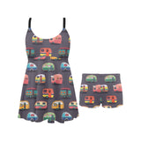 Camper Van Pattern Print Design 02 Chest Sexy Pleated Two Piece Swim Dress
