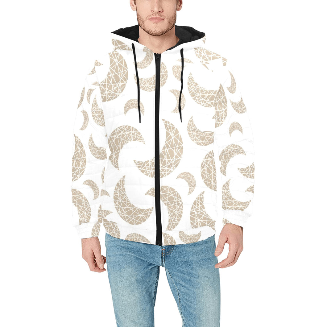 Cool gold moon abstract pattern Men's Padded Hooded Jacket