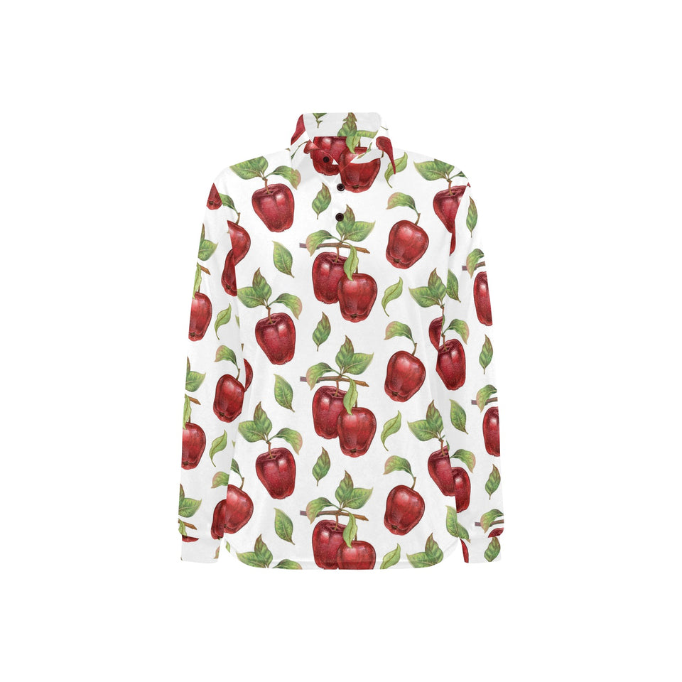 Red apples pattern Women's Long Sleeve Polo Shirt