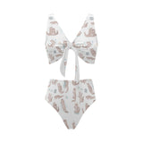 Cute sea otters pattern Chest Bowknot High Waisted Bikini Swimsuit