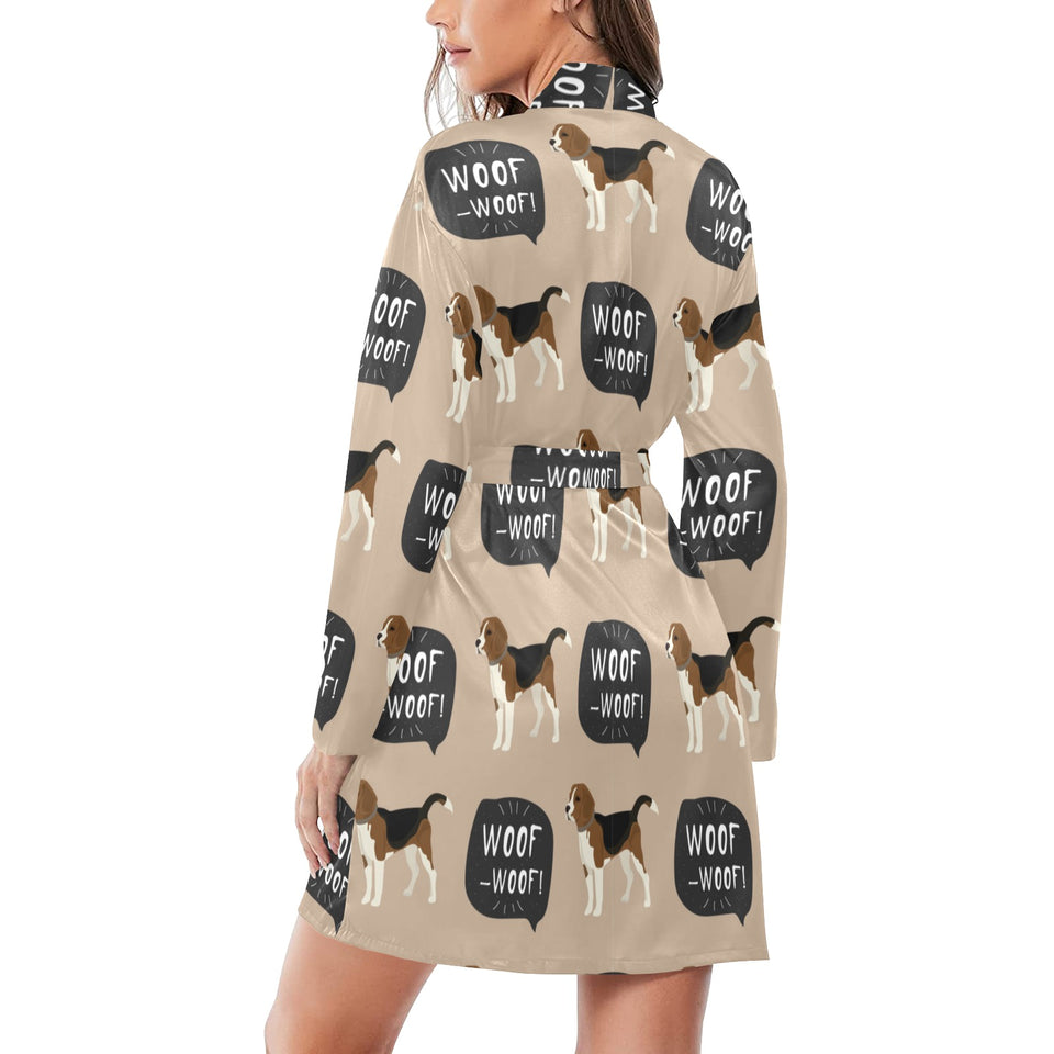 Beagle pattern Women's Long Sleeve Belted Night Robe