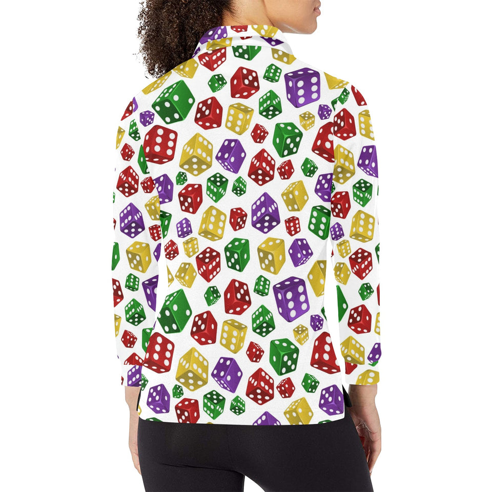 Dice Pattern Print Design 03 Women's Long Sleeve Polo Shirt
