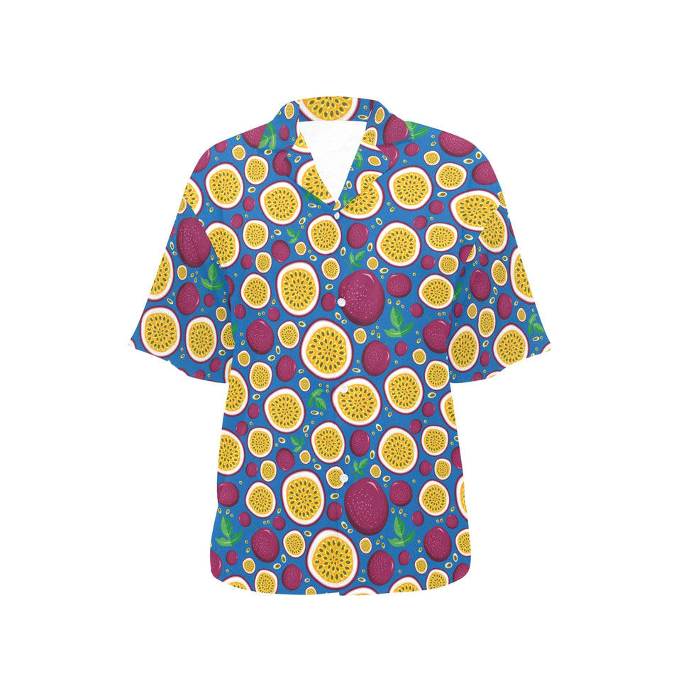 Passion fruit blue background Women's All Over Print Hawaiian Shirt