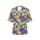 Passion fruit blue background Women's All Over Print Hawaiian Shirt