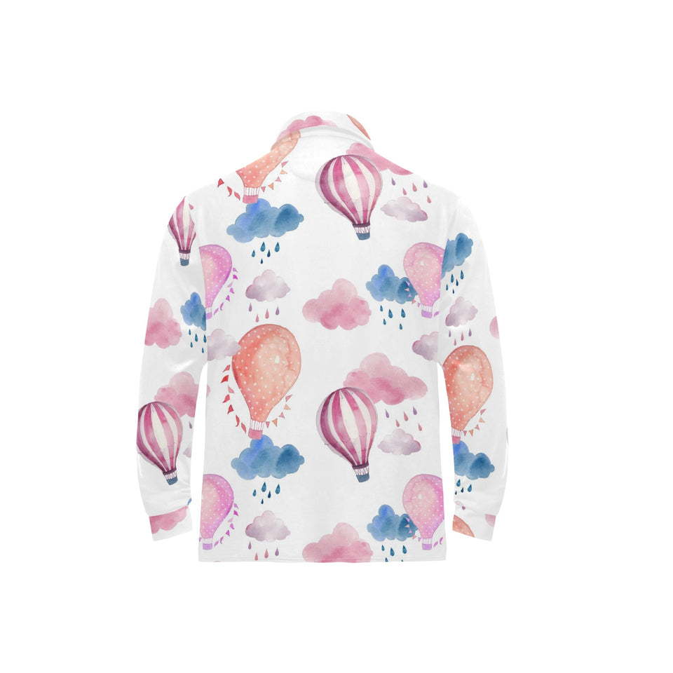 Watercolor air balloon cloud pattern Men's Long Sleeve Polo Shirt