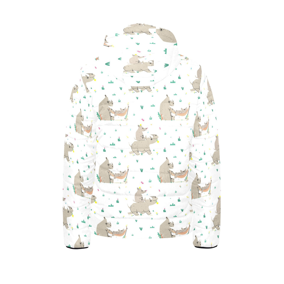Cute Rhino pattern background Kids' Boys' Girls' Padded Hooded Jacket