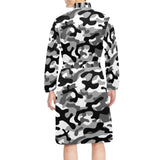 Black white camouflage pattern Men's Long Sleeve Belted Night Robe