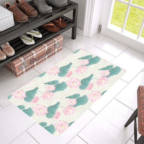Pink lotus waterlily leaves pattern Doormat