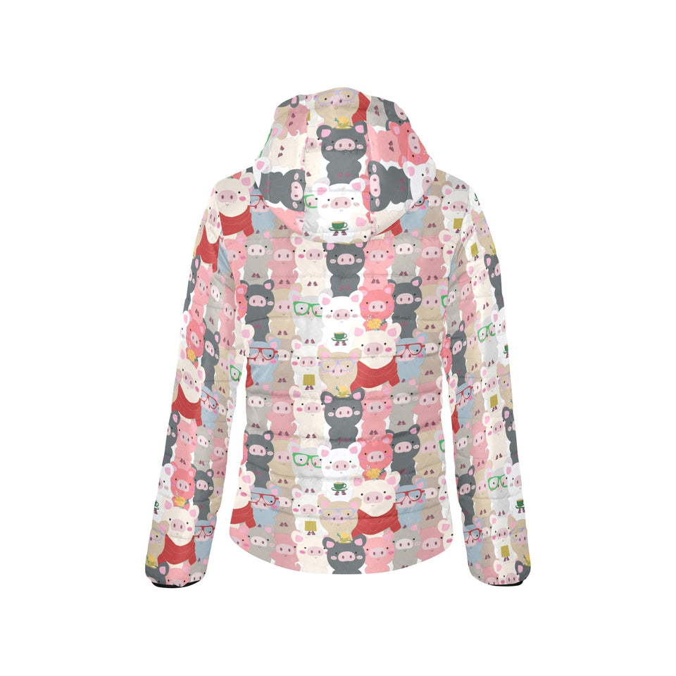 Pig Pattern Print Design 02 Women's Padded Hooded Jacket