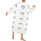 Cute Siberian Husky pattern Blanket Robe with Sleeves