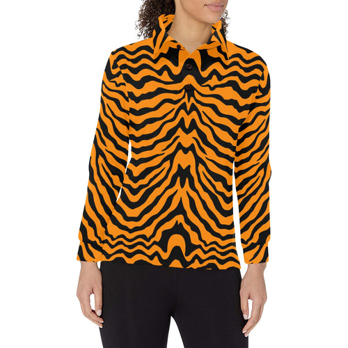 Bengal tigers skin print pattern Women's Long Sleeve Polo Shirt