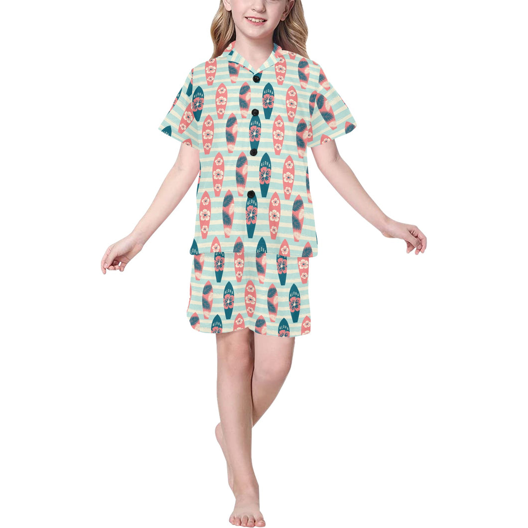 Surfboard Pattern Print Design 02 Kids' Boys' Girls' V-Neck Short Pajama Set