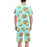 Kiwi blue background Men's V-Neck Short Pajama Set