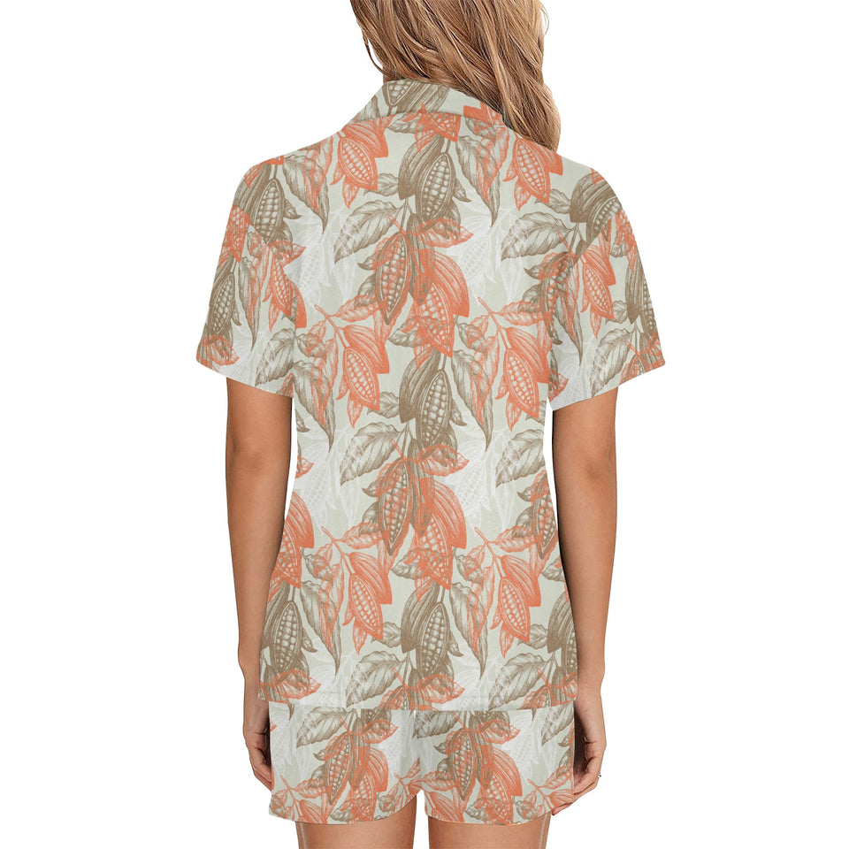 Cocoa beans Cocoa tree pattern Women's V-Neck Short Pajama Set