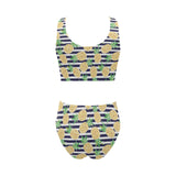 Pineapples pattern striped background Chest Bowknot High Waisted Bikini Swimsuit