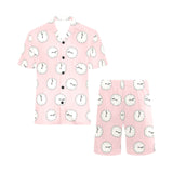 Clock pattern pink blackground Men's V-Neck Short Pajama Set