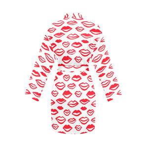Lips Pattern Print Design 05 Women's Long Sleeve Belted Night Robe