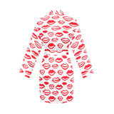 Lips Pattern Print Design 05 Women's Long Sleeve Belted Night Robe