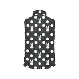 Cute white rabbit polka dots black background Women's Padded Vest