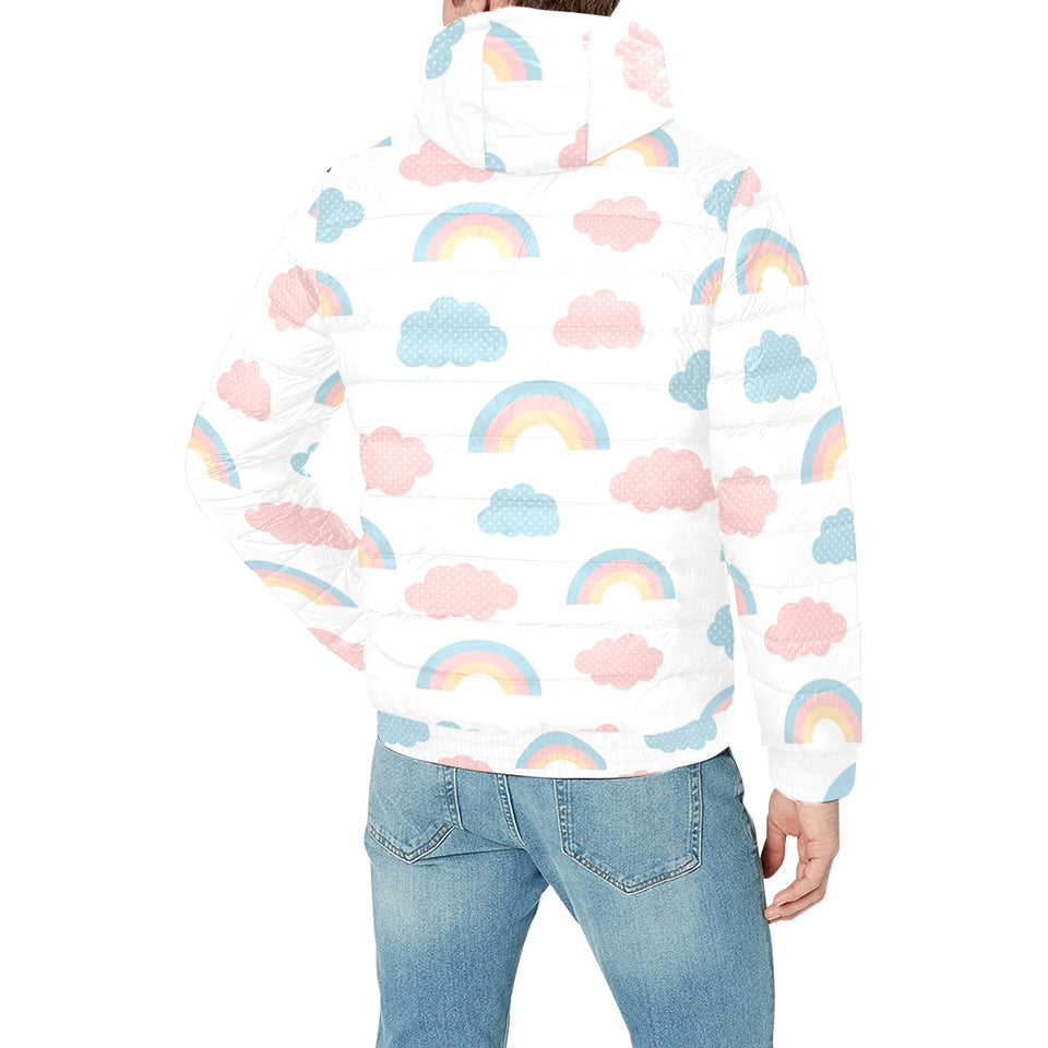 Cute rainbow clound pattern Men's Padded Hooded Jacket