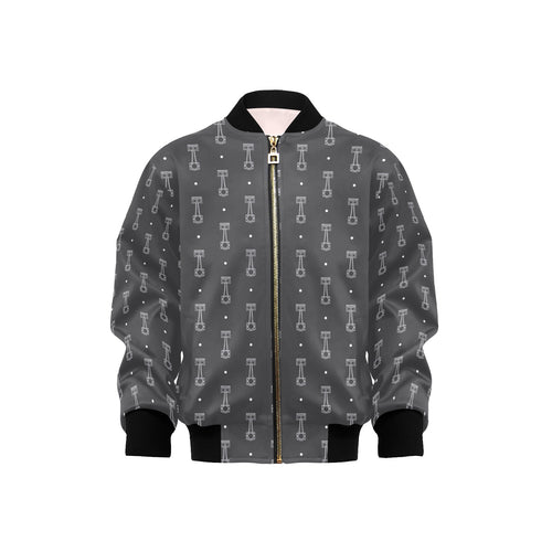 Engine Piston Black Background Pattern Design 02 Kids' Boys' Girls' Bomber Jacket