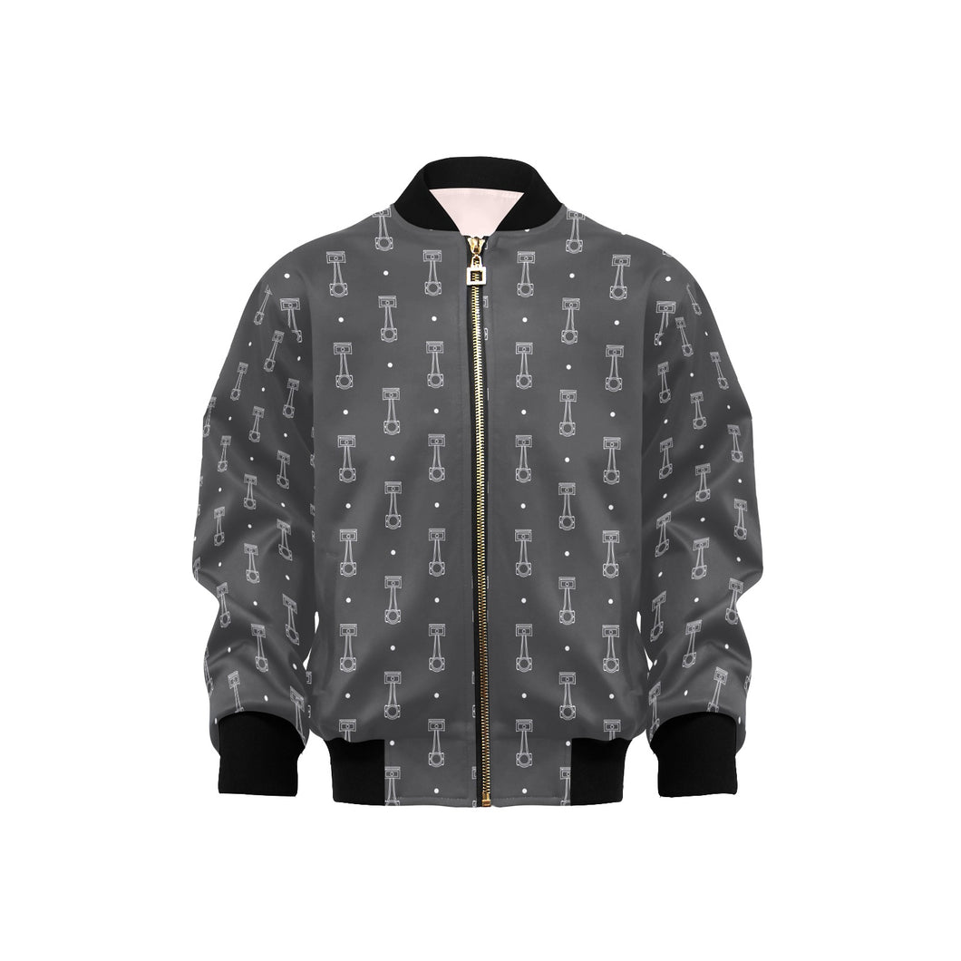 Engine Piston Black Background Pattern Design 02 Kids' Boys' Girls' Bomber Jacket