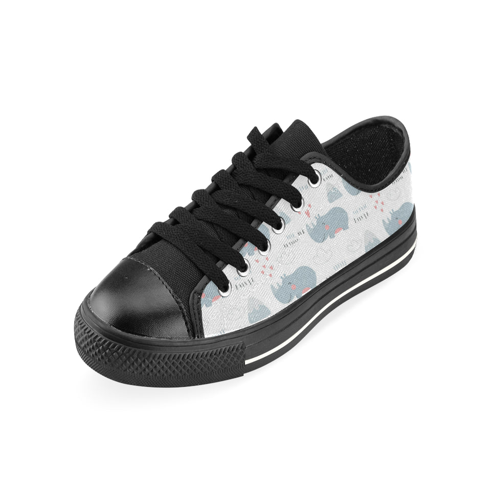 cute rhino heart pattern Men's Low Top Canvas Shoes Black