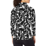 Crow illustration pattern Women's Long Sleeve Polo Shirt