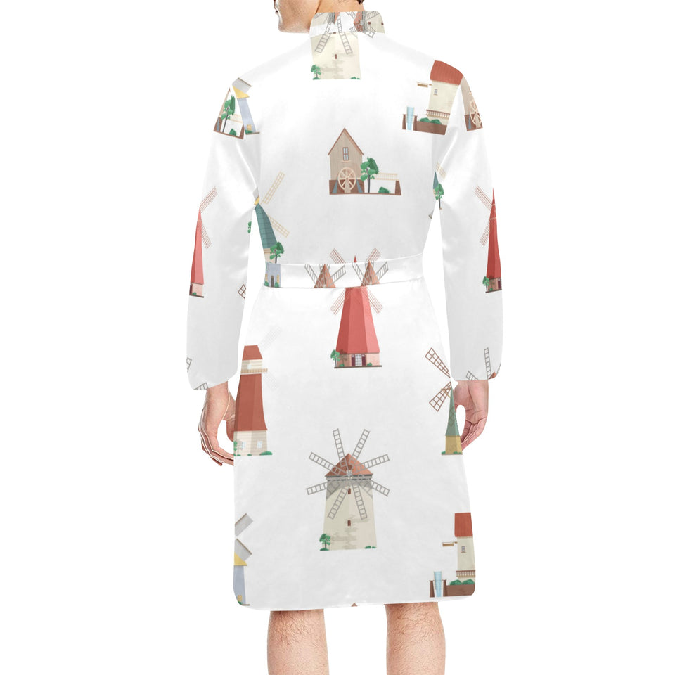 windmill design pattern Men's Long Sleeve Belted Night Robe