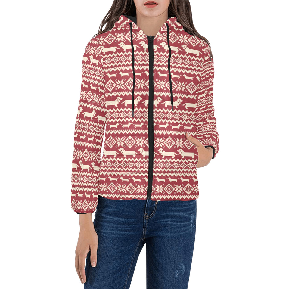 Dachshund Nordic pattern Women's Padded Hooded Jacket