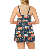 Camper Van Pattern Print Design 05 Chest Sexy Pleated Two Piece Swim Dress