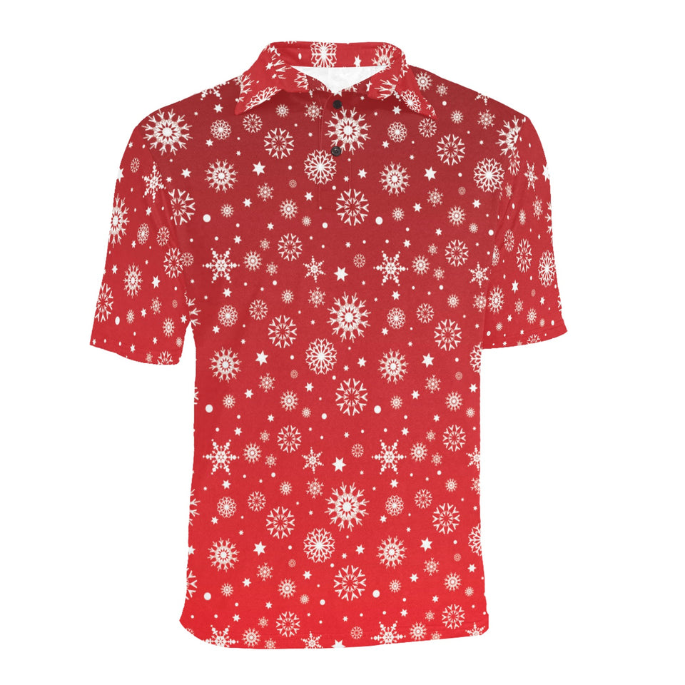 Snowflake pattern red background Men's All Over Print Polo Shirt