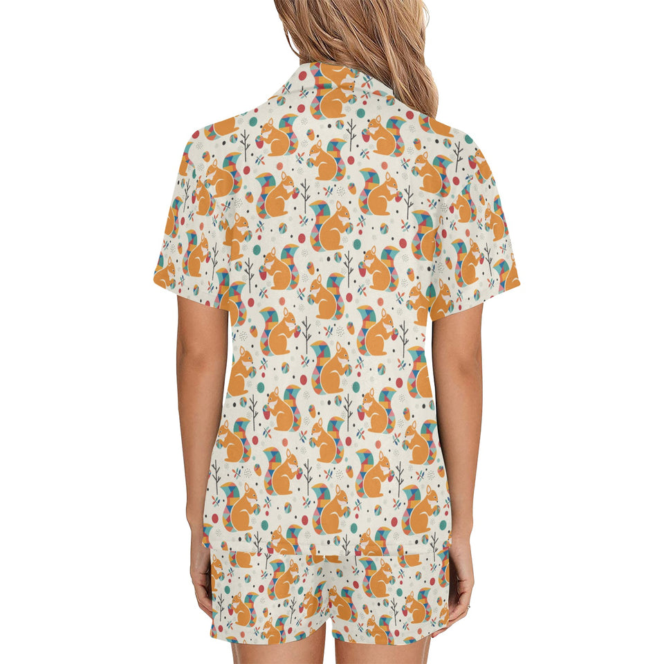 Squirrel Pattern Print Design 04 Women's V-Neck Short Pajama Set