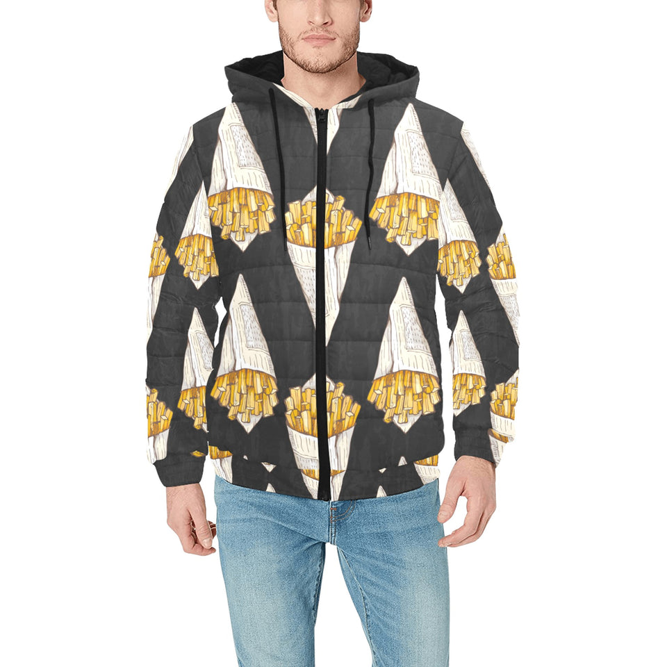 French fries dark background Men's Padded Hooded Jacket