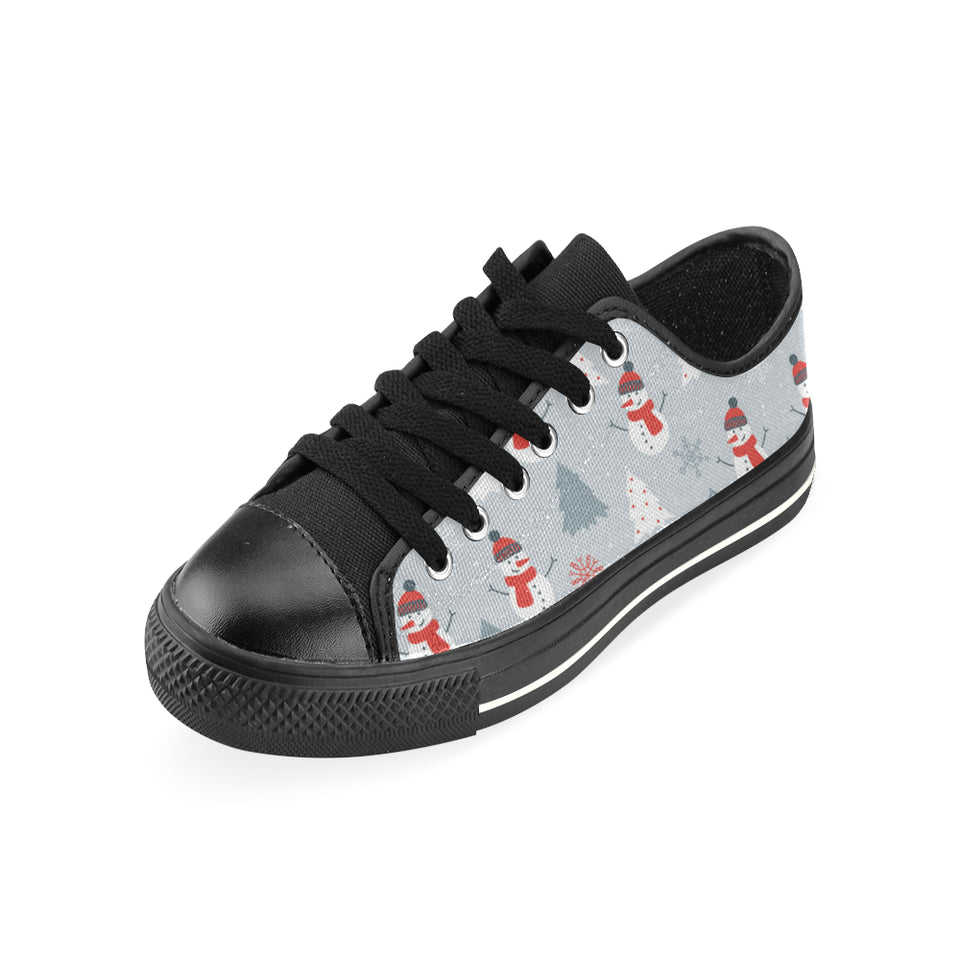 Snowman christmas  tree snow gray background Men's Low Top Canvas Shoes Black