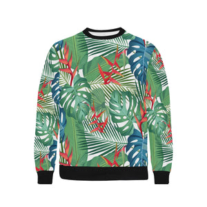heliconia palm and monstera  leaves pattern Men's Crew Neck Sweatshirt