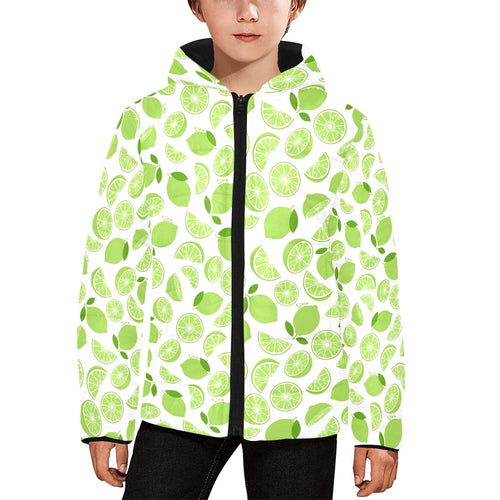 Lime design pattern Kids' Boys' Girls' Padded Hooded Jacket