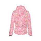 Pink donut glaze candy pattern Women's Padded Hooded Jacket
