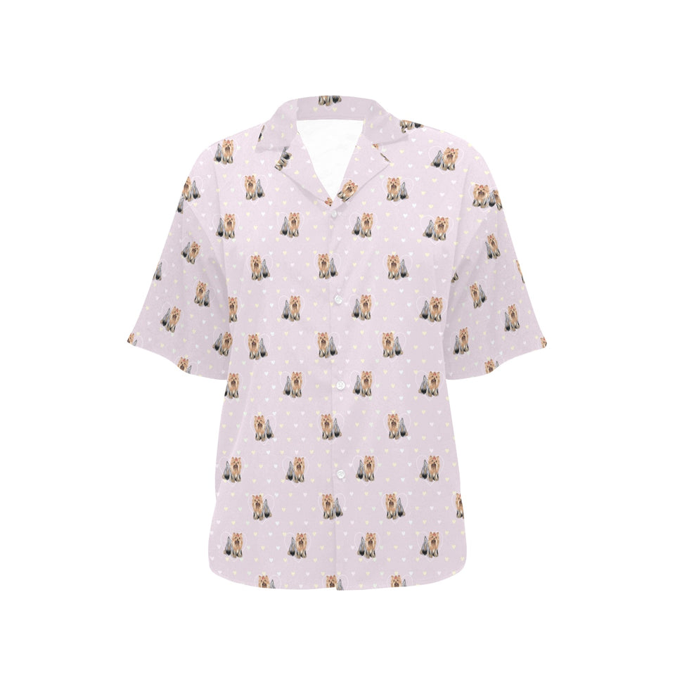 Yorkshire Terrier Pattern Print Design 02 Women's All Over Print Hawaiian Shirt