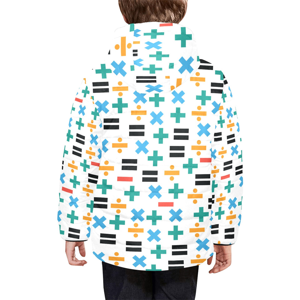 Math Pattern Print Design 05 Kids' Boys' Girls' Padded Hooded Jacket