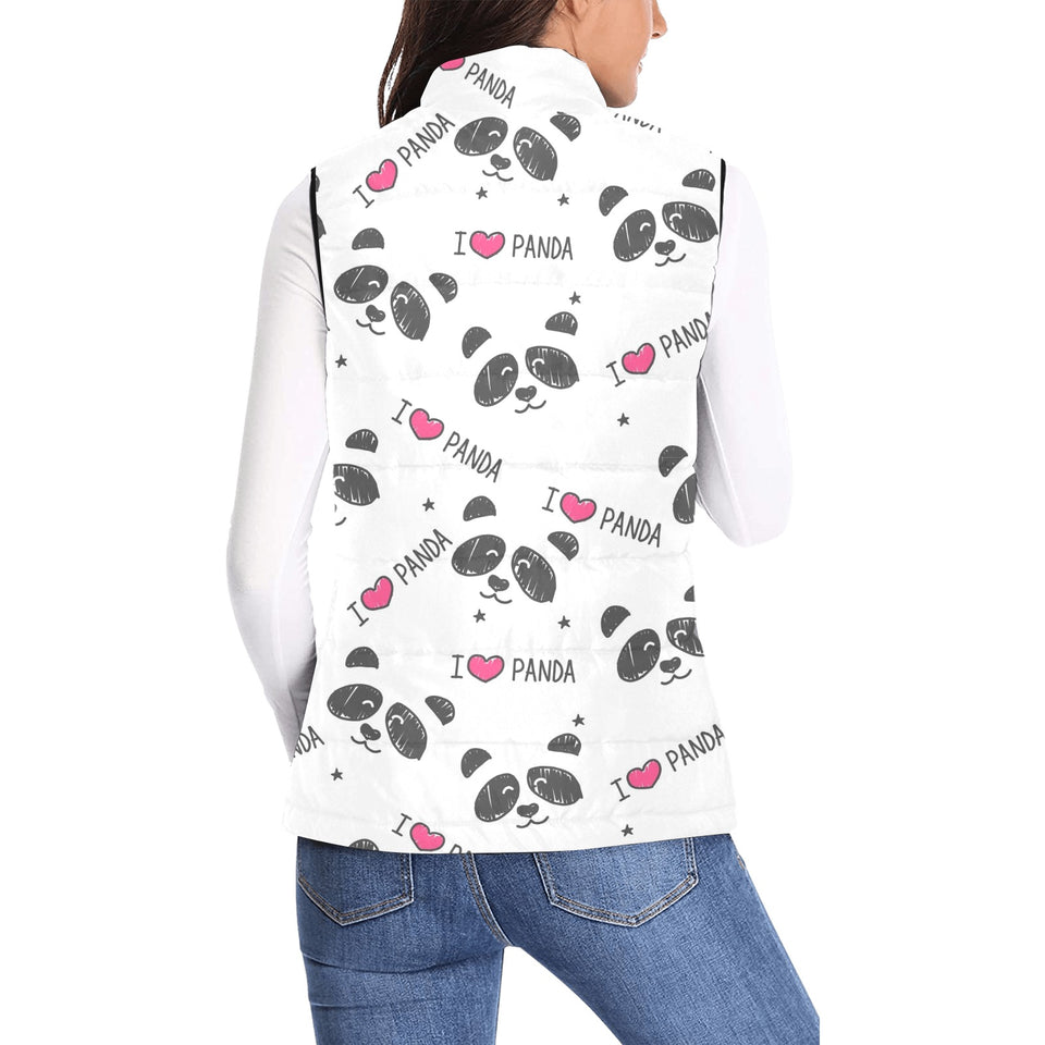 Hand Drawn faces of pandas pattern Women's Padded Vest