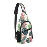 heliconia flowers, palm and monstera leaves All Over Print Chest Bag