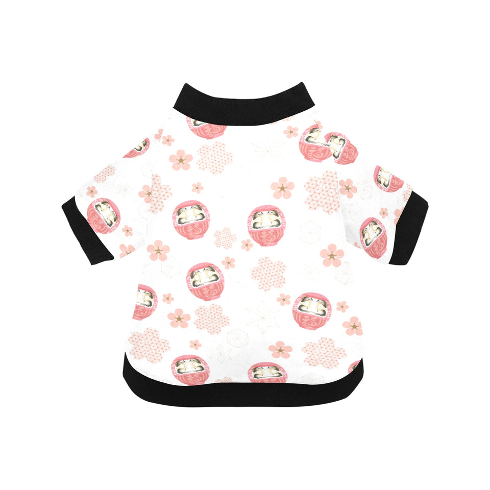 Daruma japanese wooden doll cherry blossom flower All Over Print Pet Dog Round Neck Fuzzy Shirt