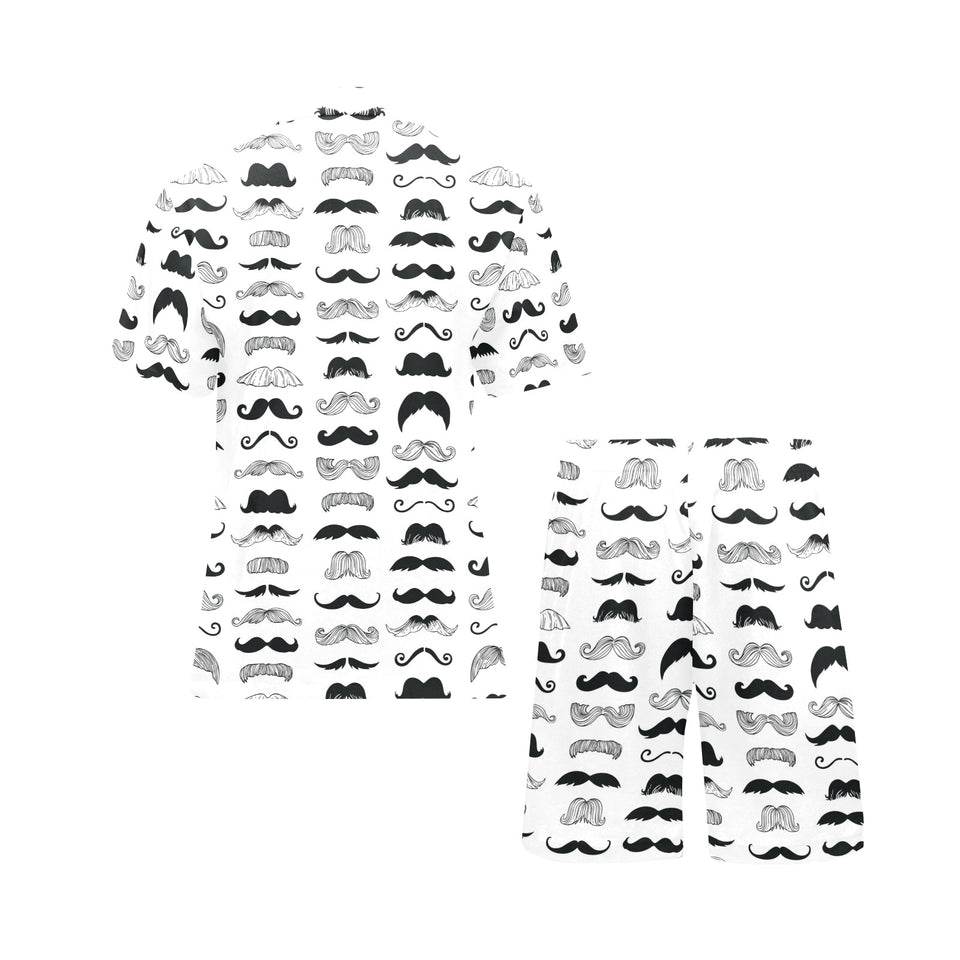 Mustache Beard Pattern Print Design 04 Men's V-Neck Short Pajama Set